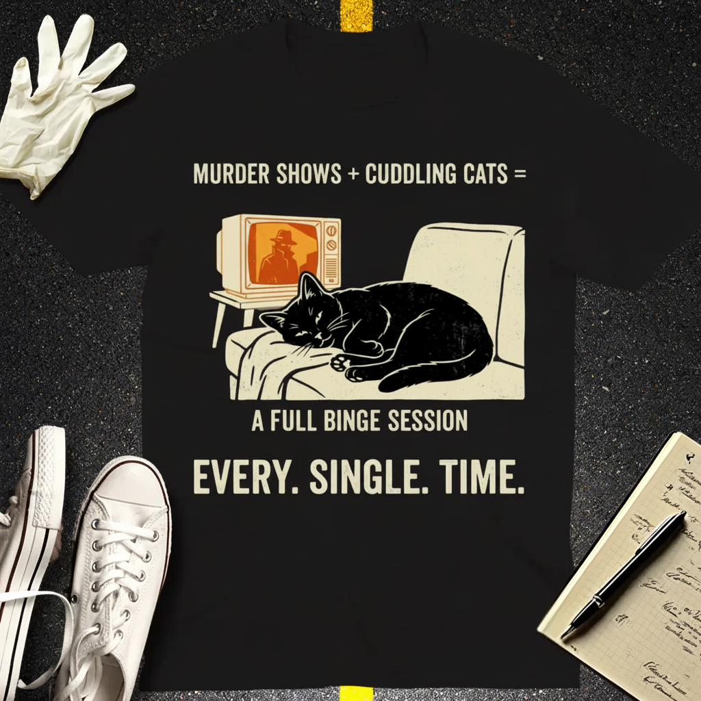Murder Shows and Cuddly Cats T-Shirt_dual_lifestyle