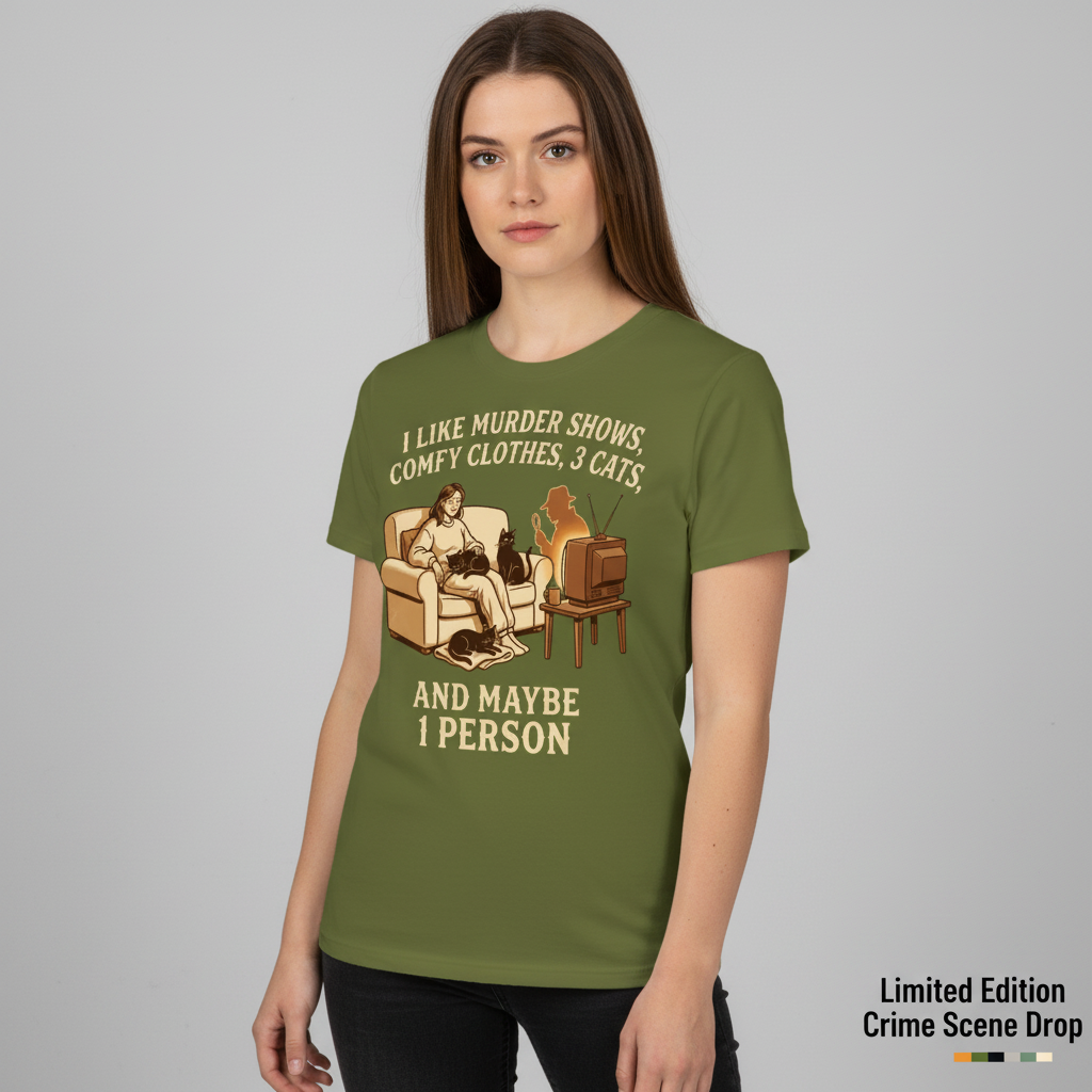 Murder Shows, Cats & Cozy Vibes T-Shirt__space