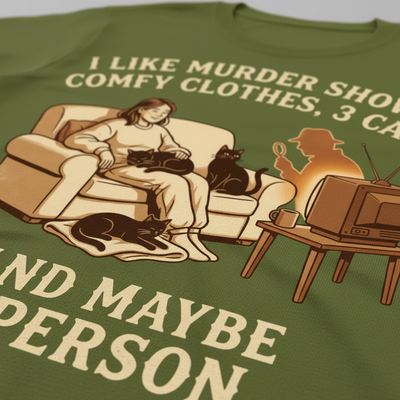Murder Shows, Cats & Cozy Vibes T-Shirt__detail
