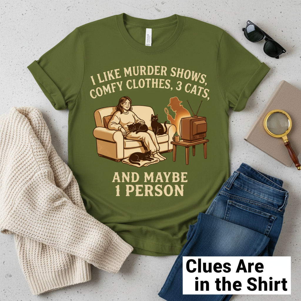 Murder Shows, Cats & Cozy Vibes T-Shirt__pair