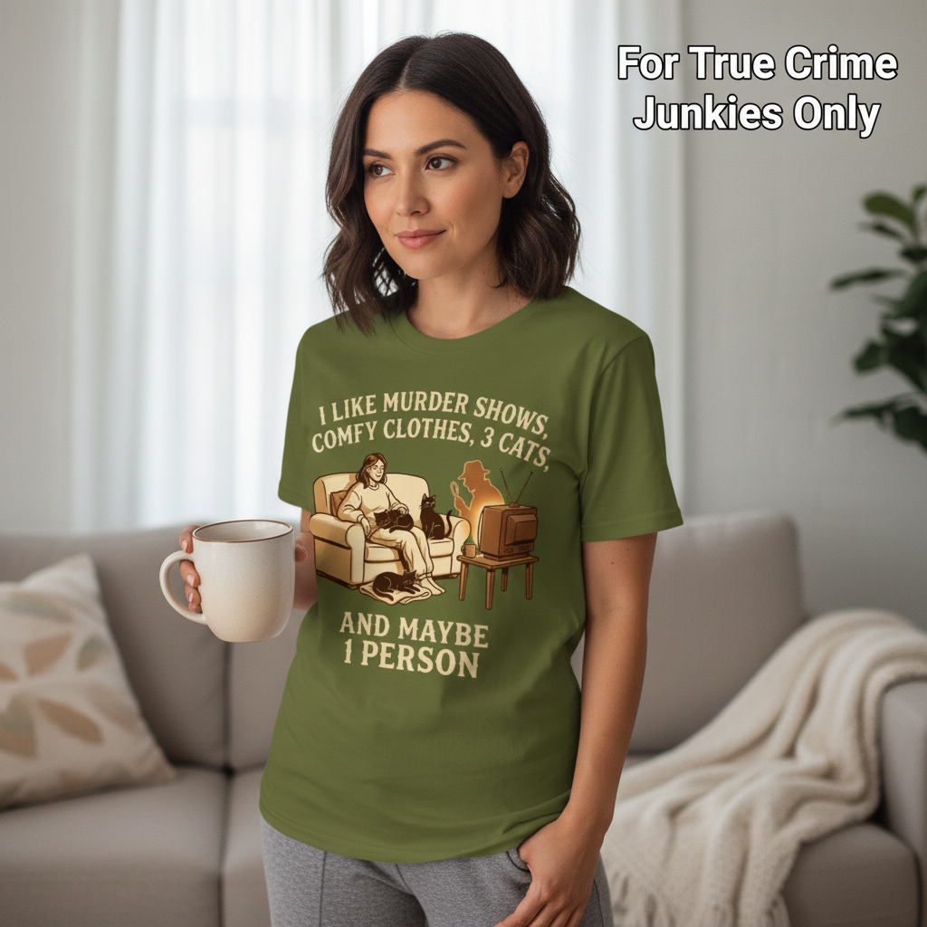 Murder Shows, Cats & Cozy Vibes T-Shirt__lifestyle