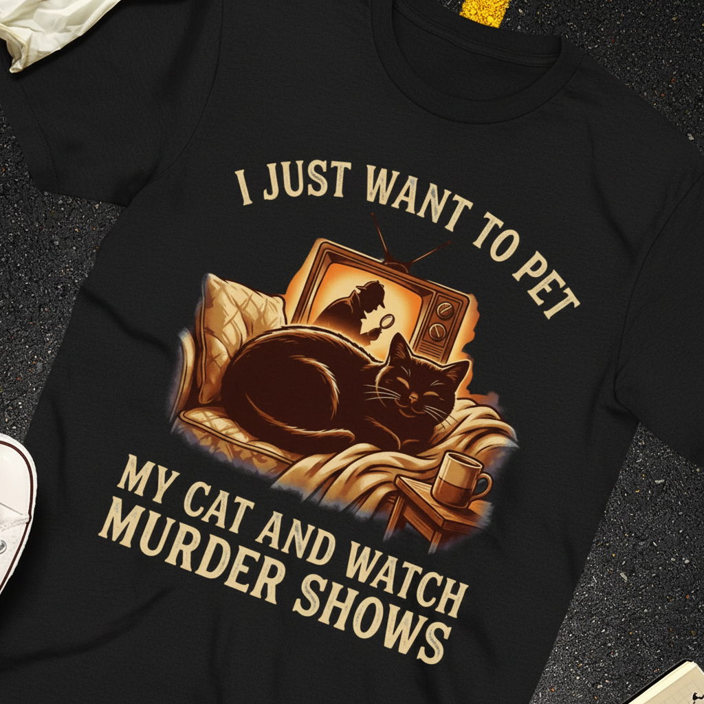 Pet My Cat & Watch Murder Shows T-Shirt_extreme_za