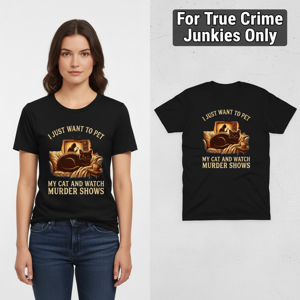 Pet My Cat & Watch Murder Shows T-Shirt_model_flat