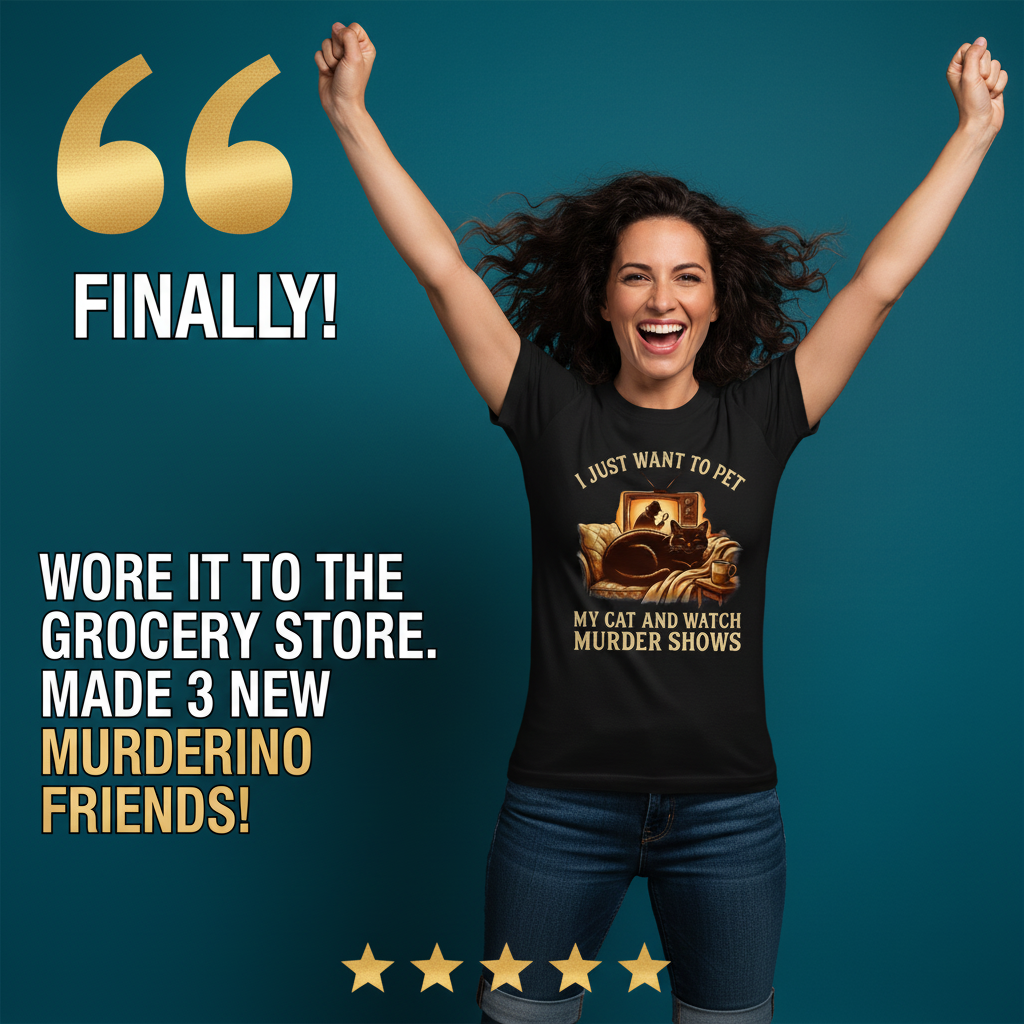 Pet My Cat & Watch Murder Shows T-Shirt_model_testimonial