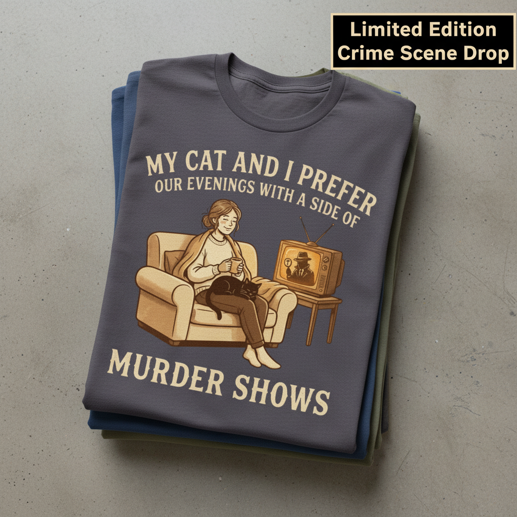 Cozy Murder Show Evenings T-Shirt_stacked_flatlay