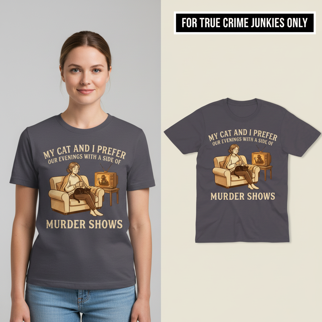 Cozy Murder Show Evenings T-Shirt_model_flat