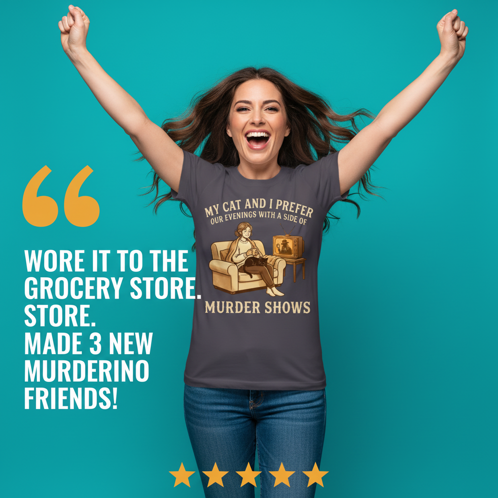 Cozy Murder Show Evenings T-Shirt_model_testimonial