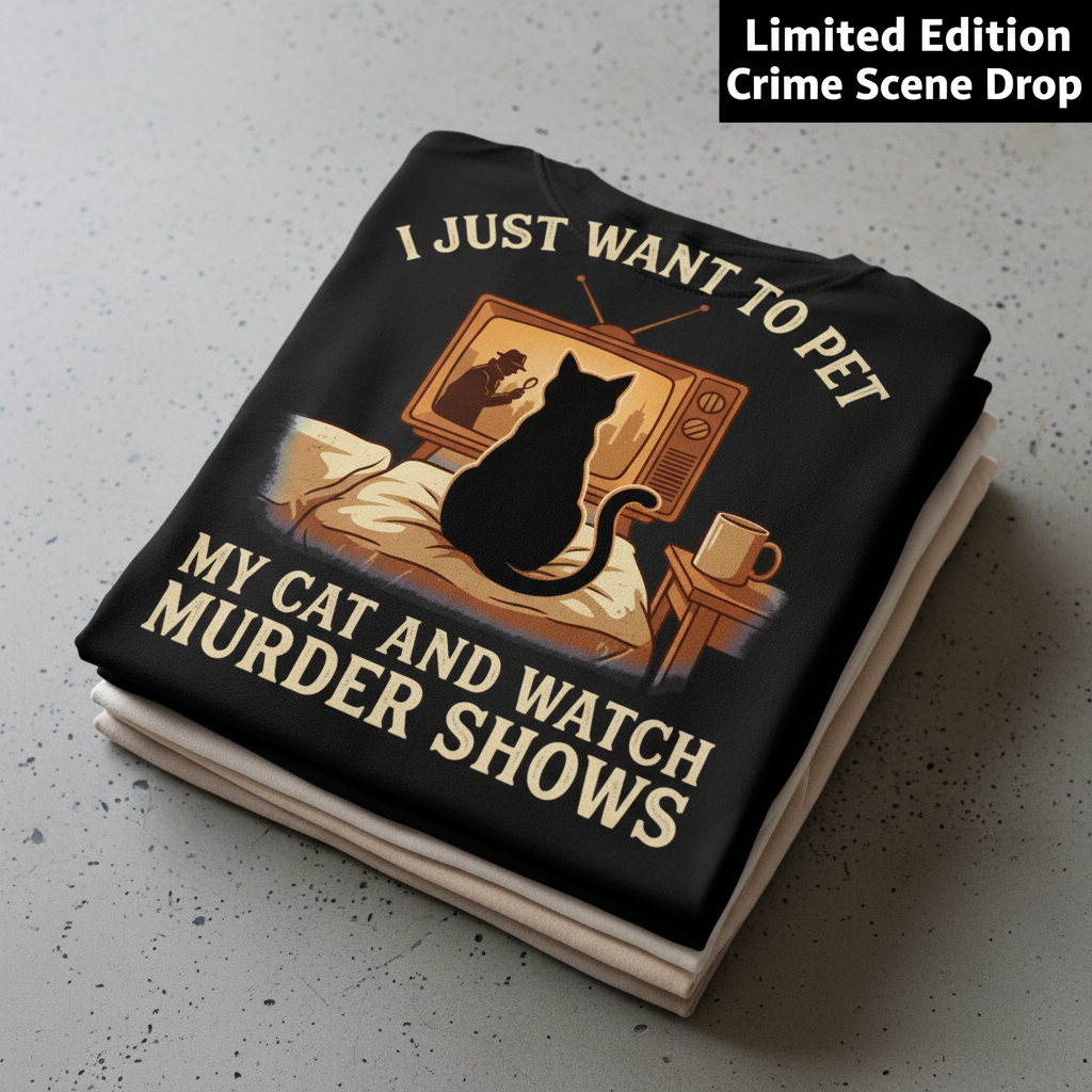 Pet My Cat and Watch Murder Shows T-Shirt_stacked_flatlay