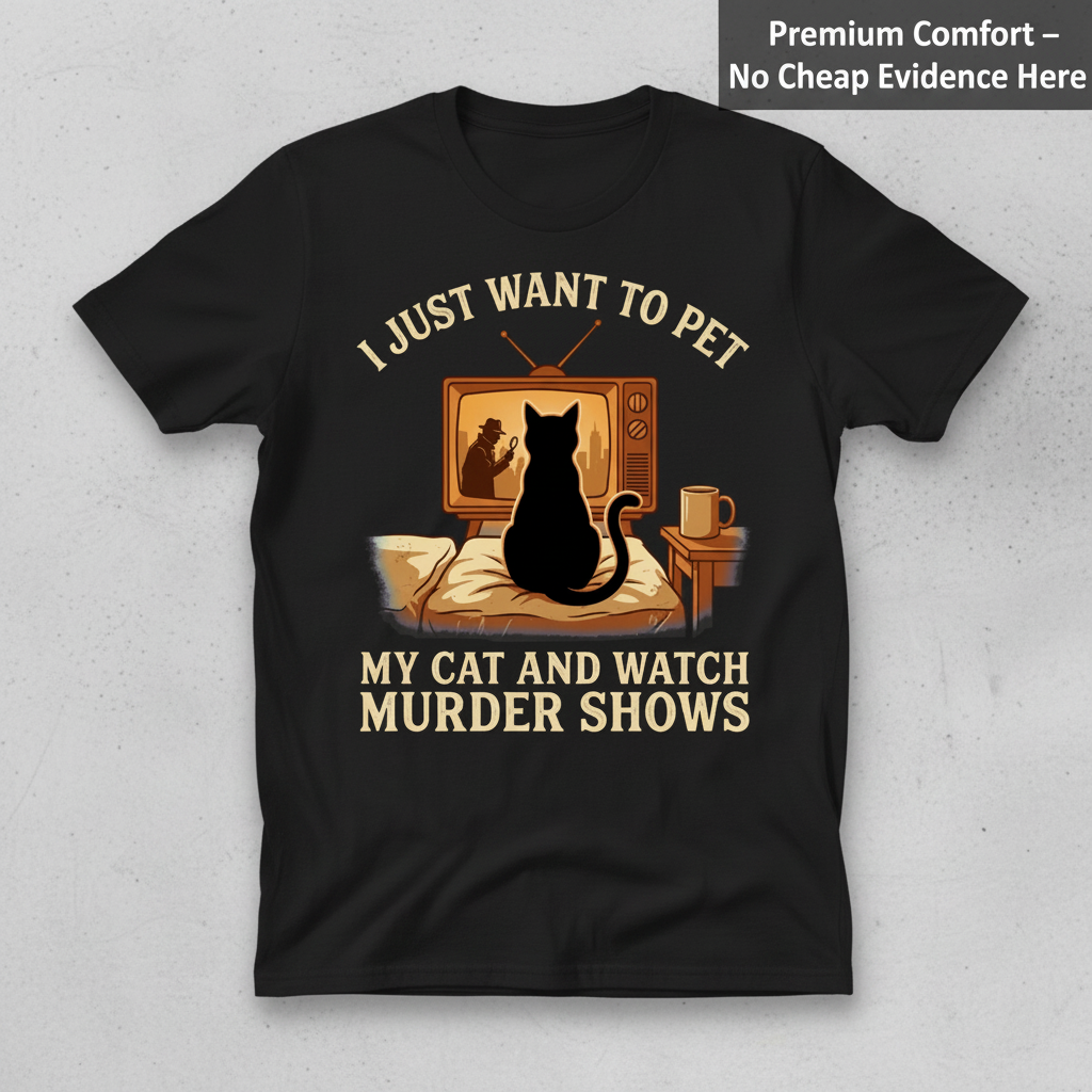 Pet My Cat and Watch Murder Shows T-Shirt_clean