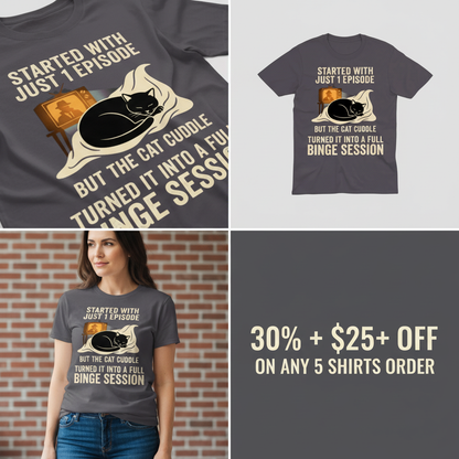 Cat Cuddle Binge Session T-Shirt_4_panel