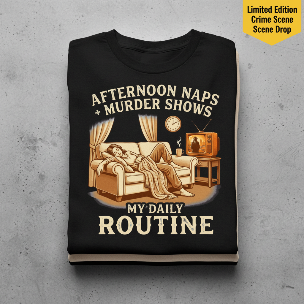 Afternoon Naps & Murder Shows Routine T-Shirt_stacked_flatlay