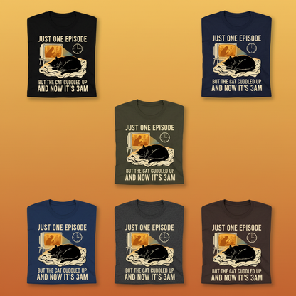 Late-Night Cat Cuddle Crime Binge T-Shirt_6color_grid