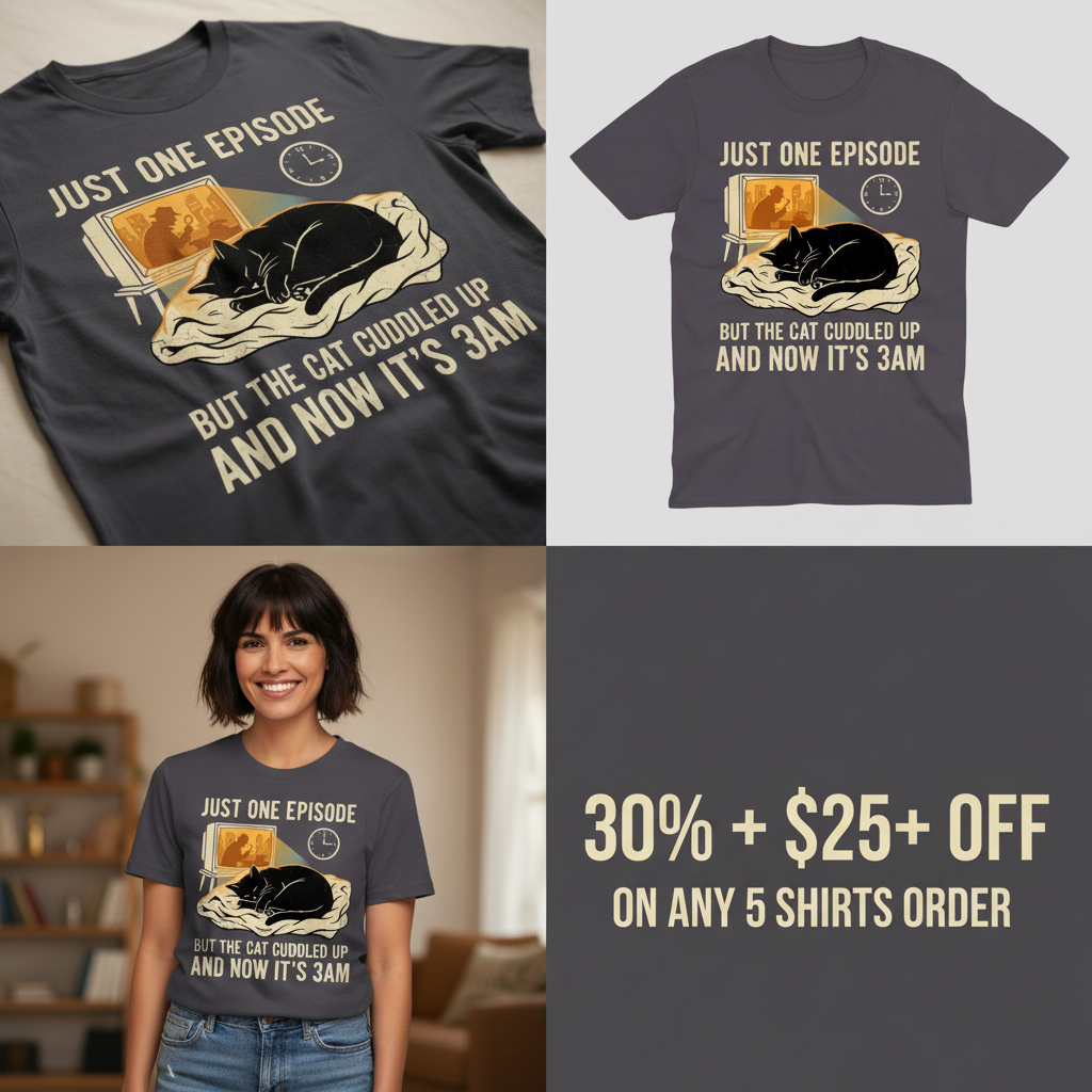 Late-Night Cat Cuddle Crime Binge T-Shirt_4_panel