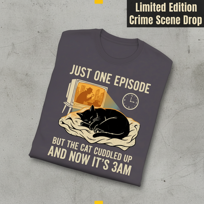 Late-Night Cat Cuddle Crime Binge T-Shirt_fold_tilt