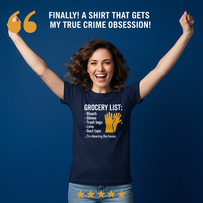 Grocery List Crime Humor T-Shirt_model_testimonial