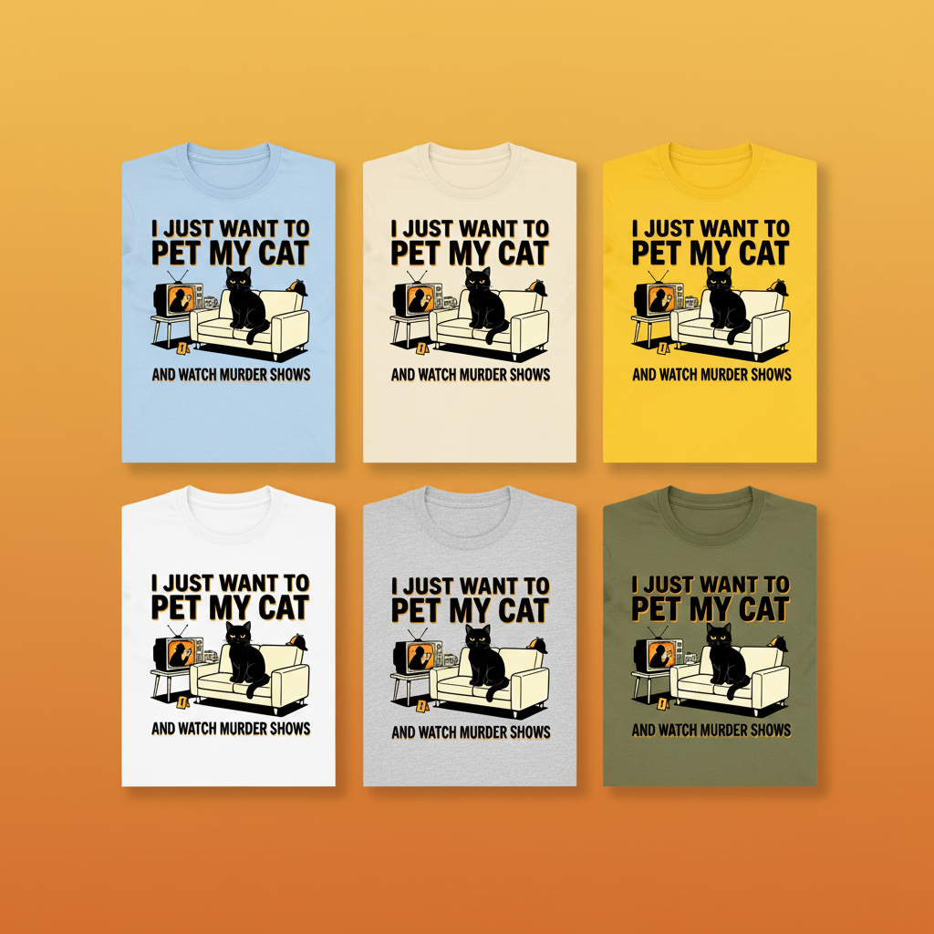 Pet My Cat and Watch Murder Shows T-Shirt_6color_grid