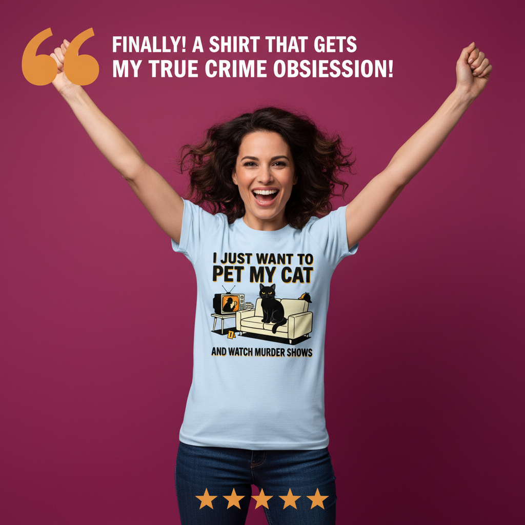 Pet My Cat and Watch Murder Shows T-Shirt_model_testimonial