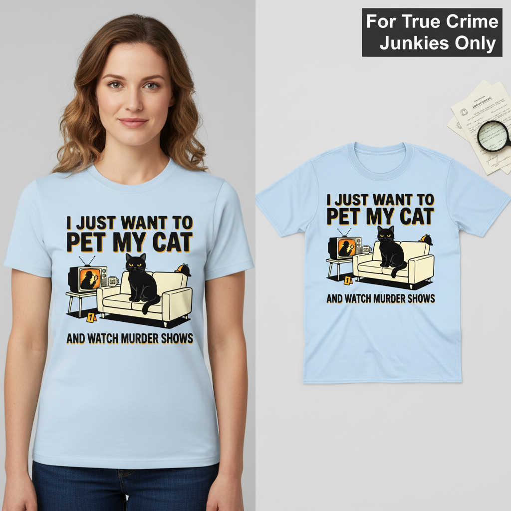 Pet My Cat and Watch Murder Shows T-Shirt_model_flat