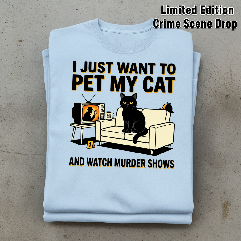 Pet My Cat and Watch Murder Shows T-Shirt_stacked_flatlay