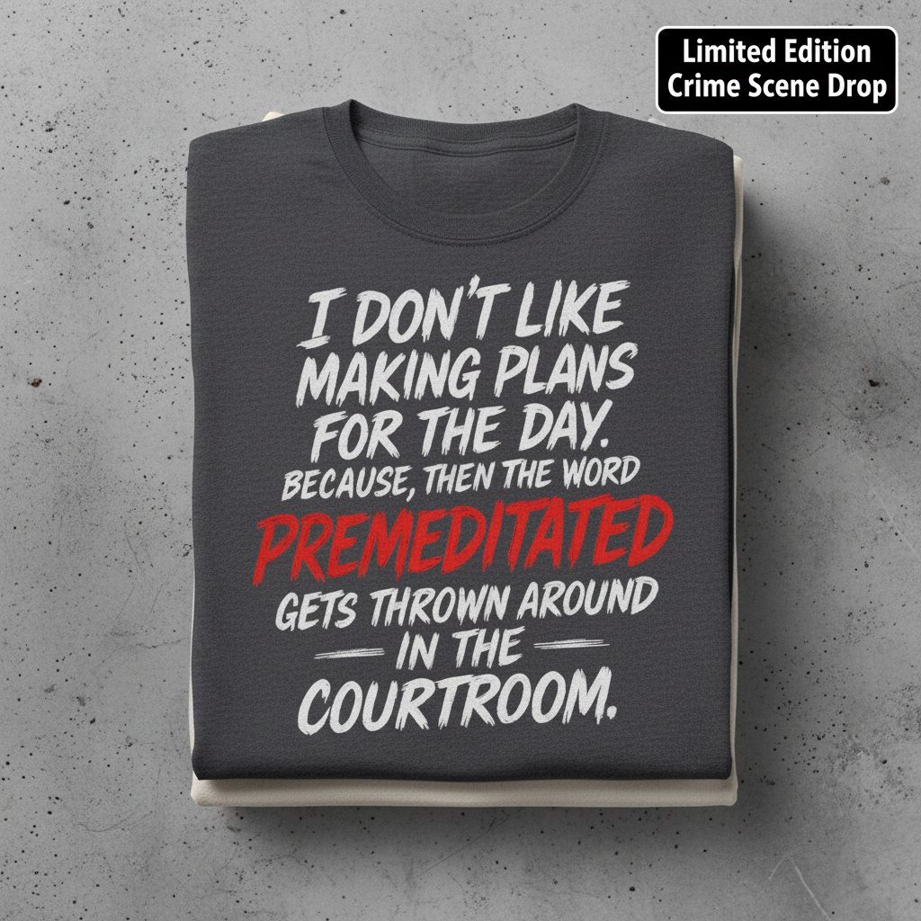 Premeditated Courtroom Humor T-Shirt_stacked_flatlay