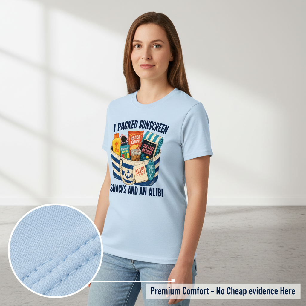 Packed Sunscreen Snacks and an Alibi T-Shirt__space