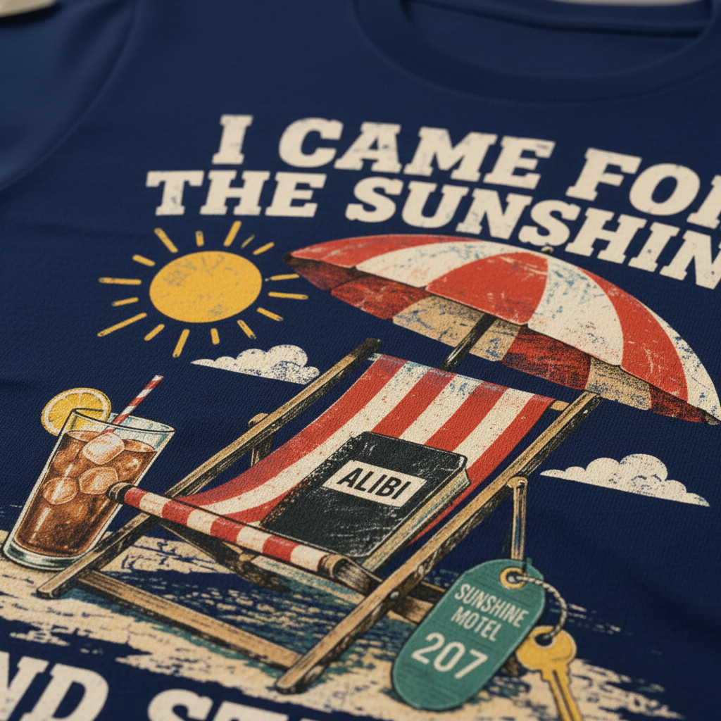 Sunshine and Alibi Beach Humor T-Shirt__detail