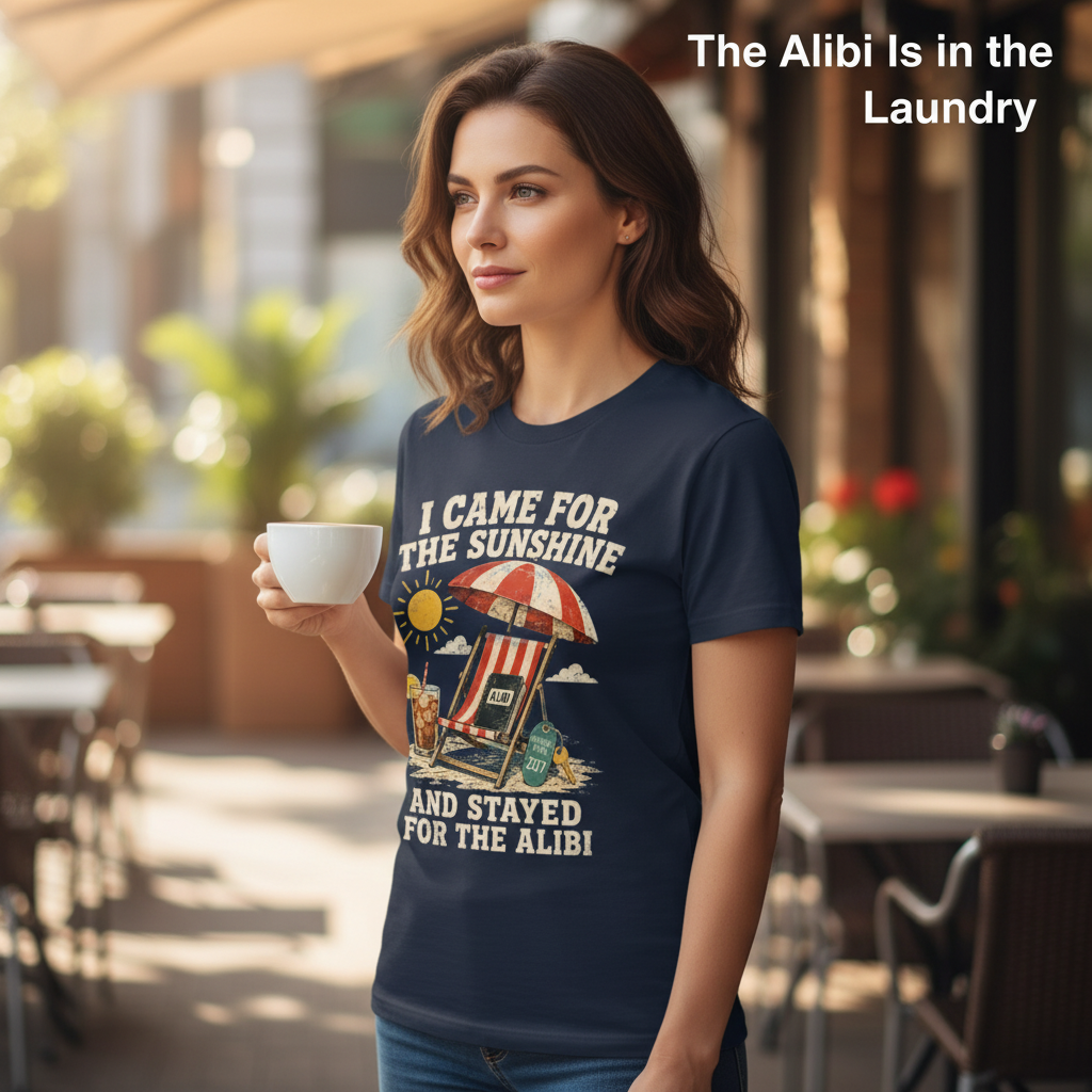 Sunshine and Alibi Beach Humor T-Shirt__lifestyle