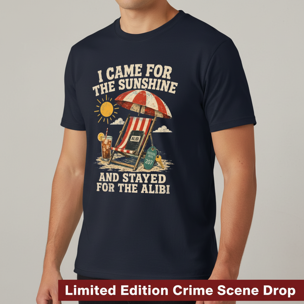Sunshine and Alibi Beach Humor T-Shirt__space