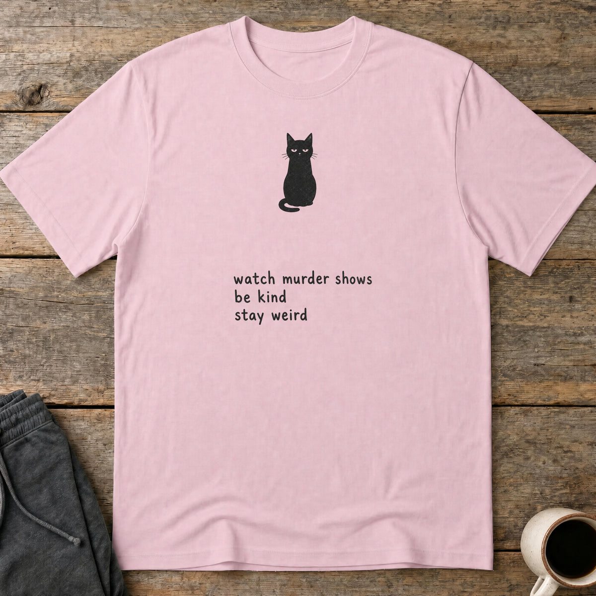 Kind Weird Cat T-Shirt — Light Pink