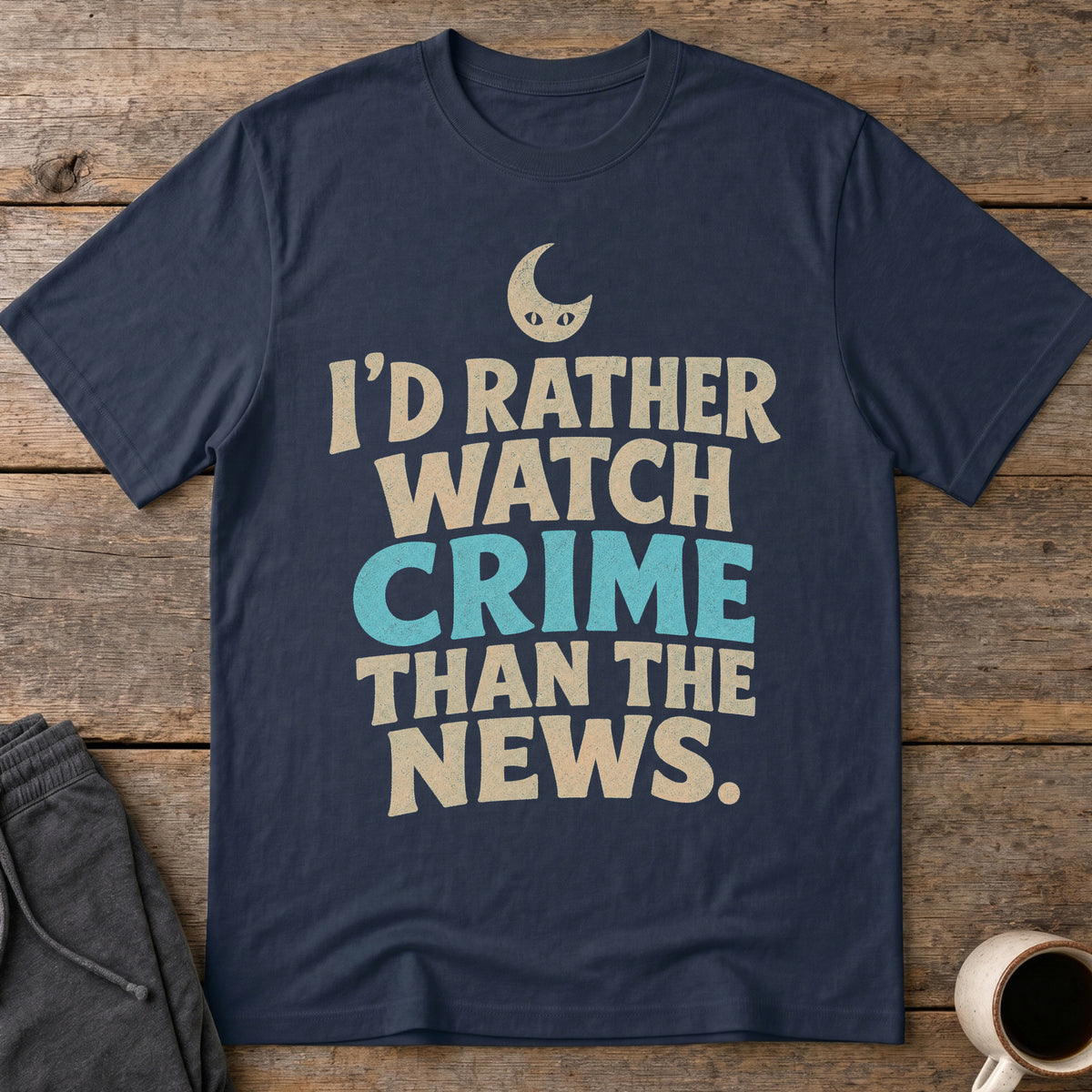 Crime Over News T-Shirt — Navy