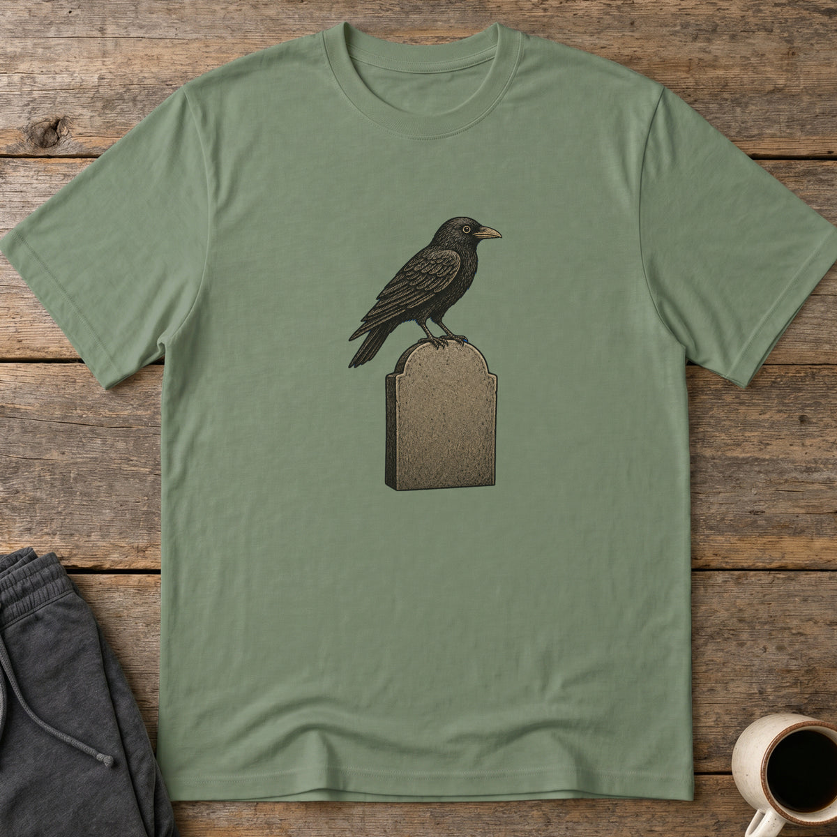Graveyard Raven T-Shirt — Military Green