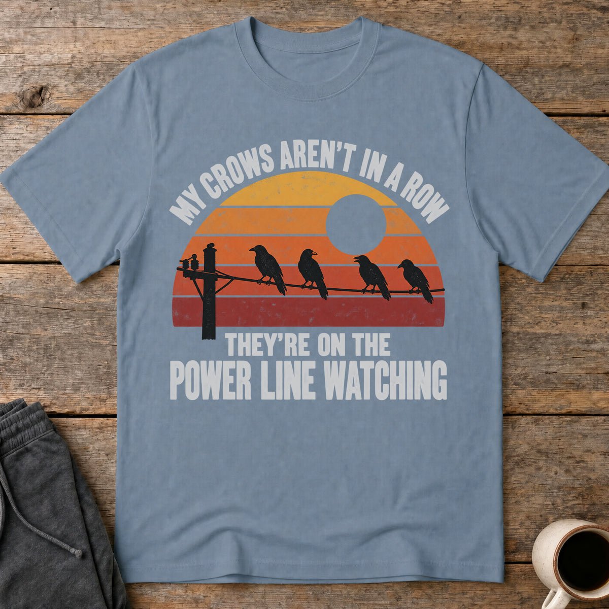 Power Line Flock T-Shirt — Stone Blue