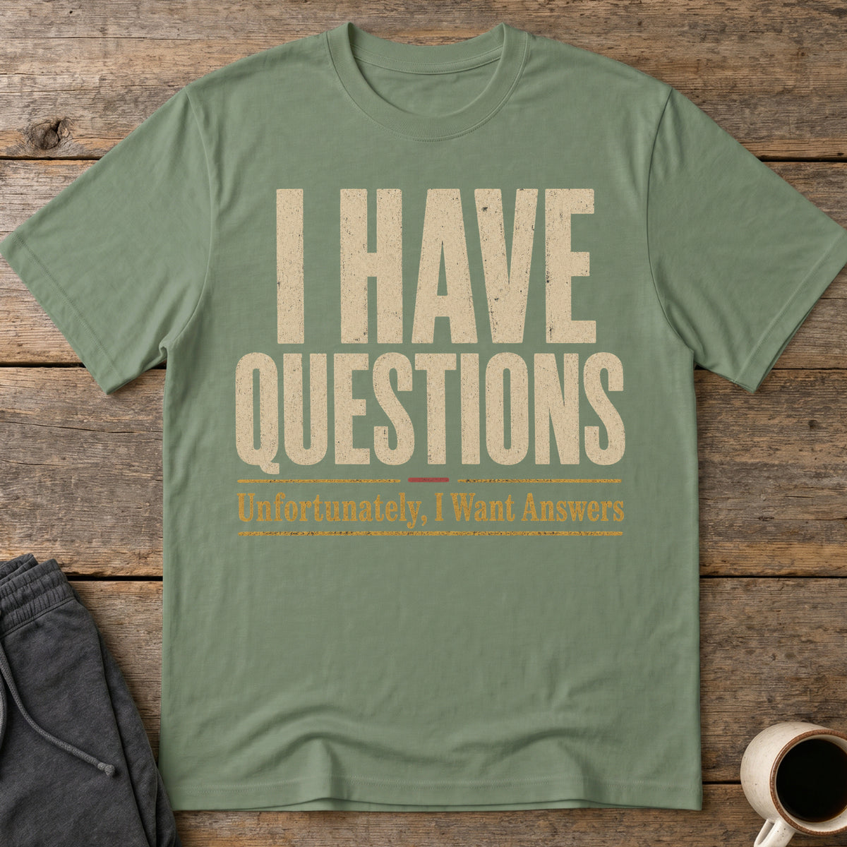 Lingering Questions T-Shirt — Military Green