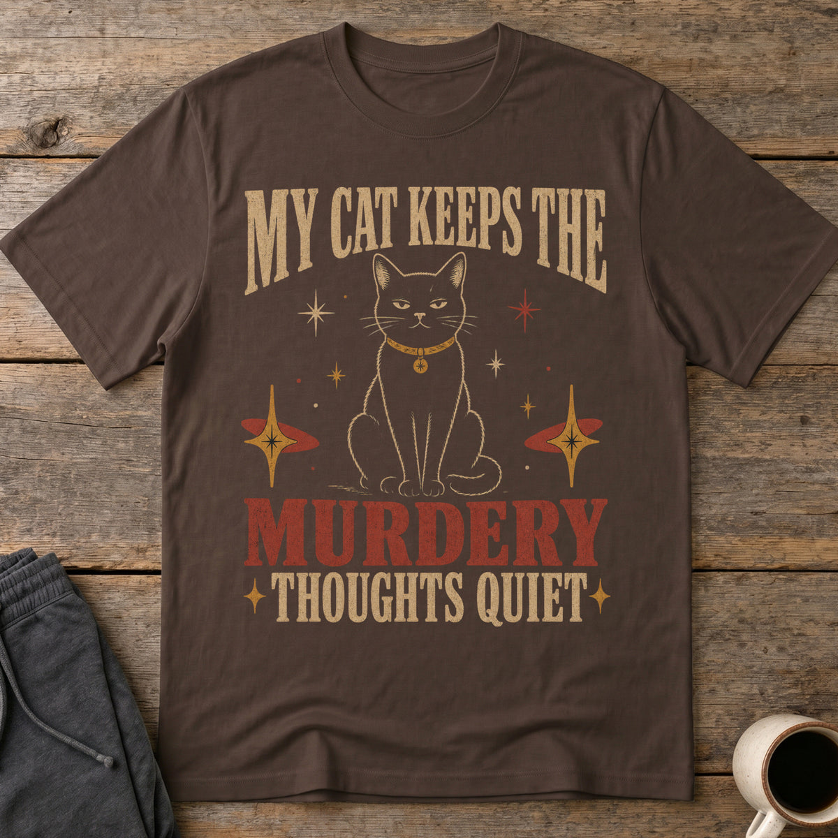 Feline Peace T-Shirt — Dark Chocolate