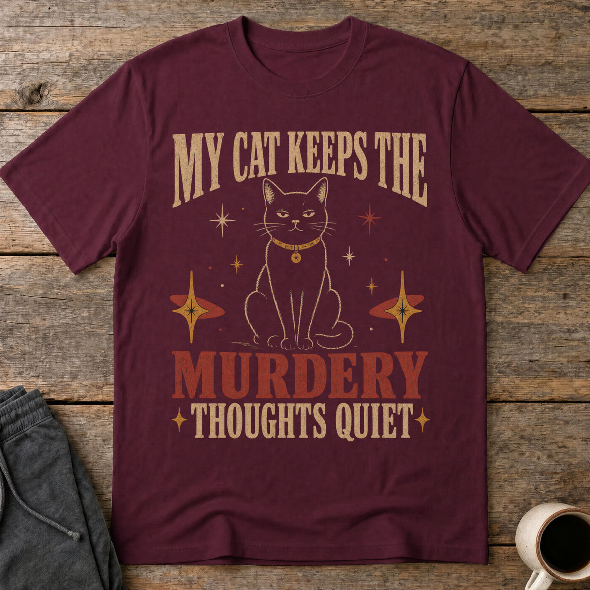 Feline Peace T-Shirt — Maroon