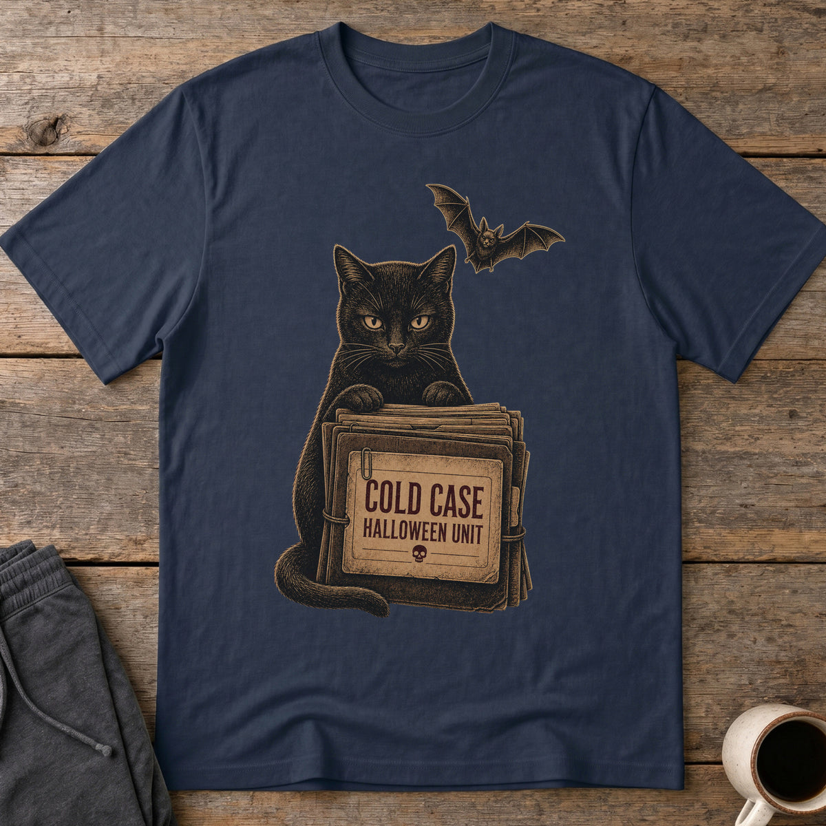 Cold Case Cat T-Shirt — Navy