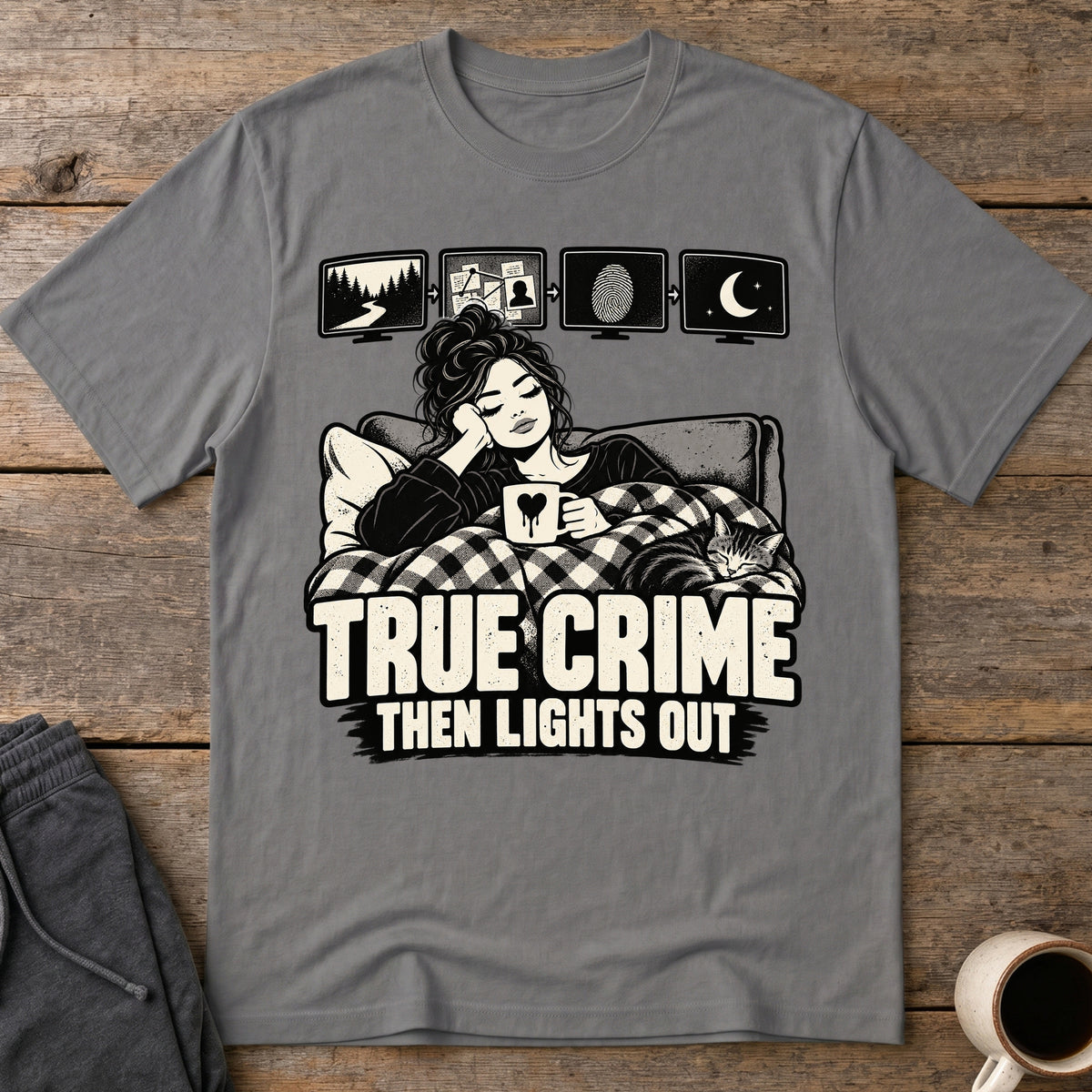 Bedtime True Crime T-Shirt — Charcoal