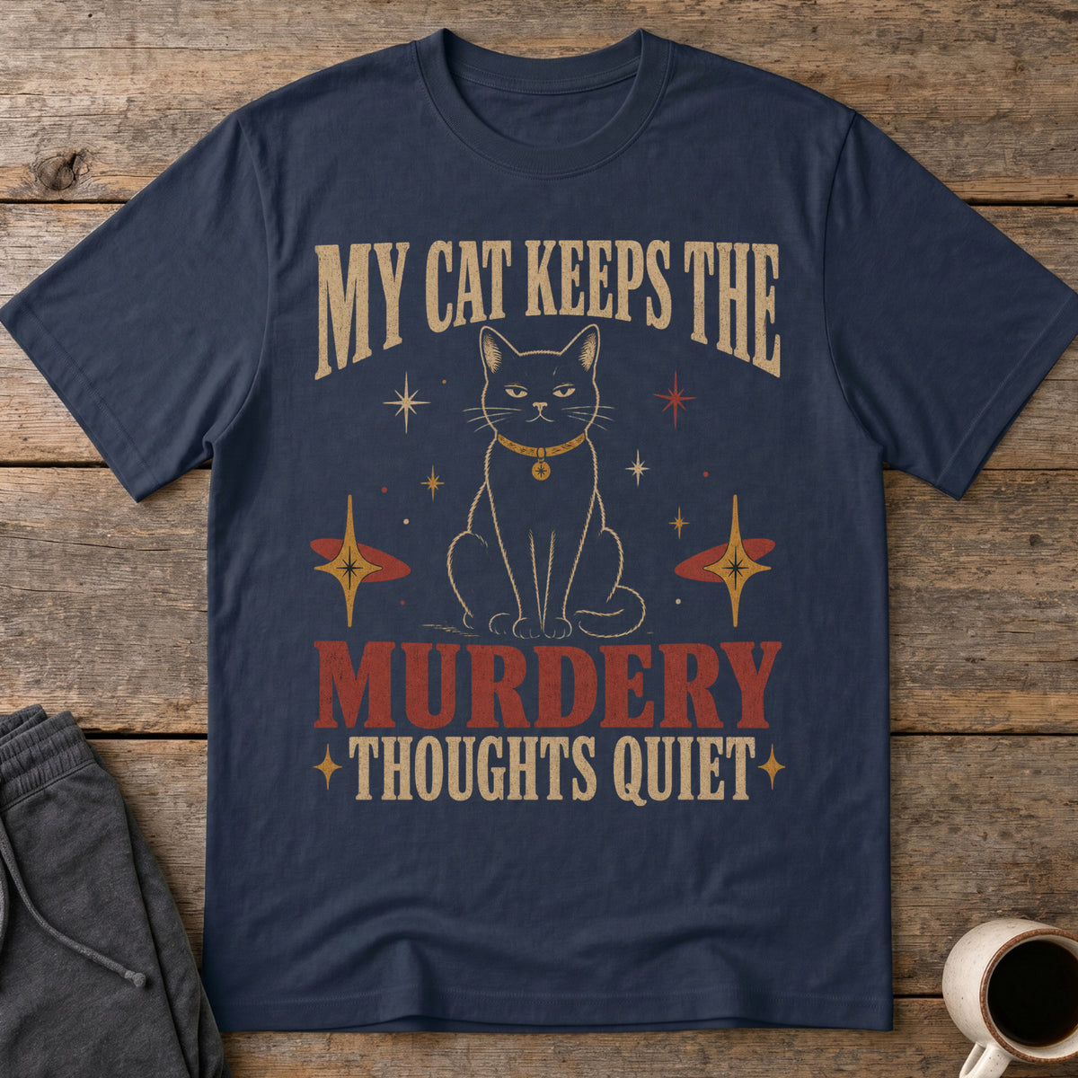 Feline Peace T-Shirt — Navy