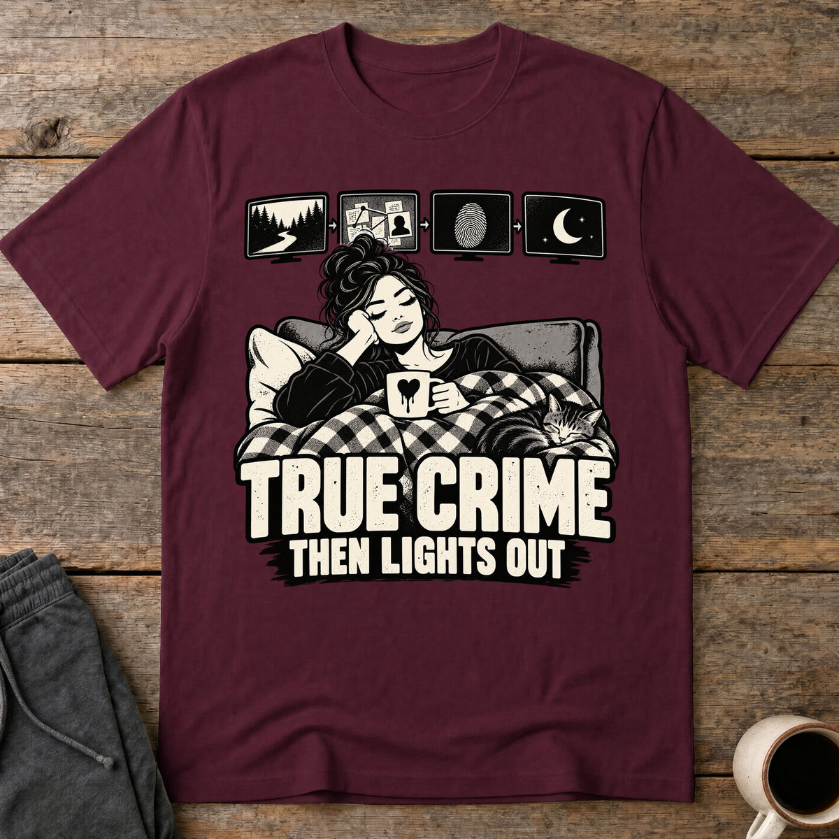 Bedtime True Crime T-Shirt — Maroon