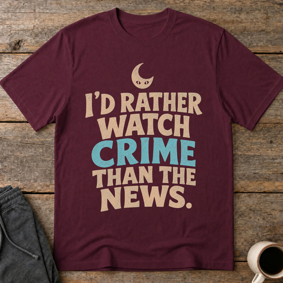 Crime Over News T-Shirt — Maroon