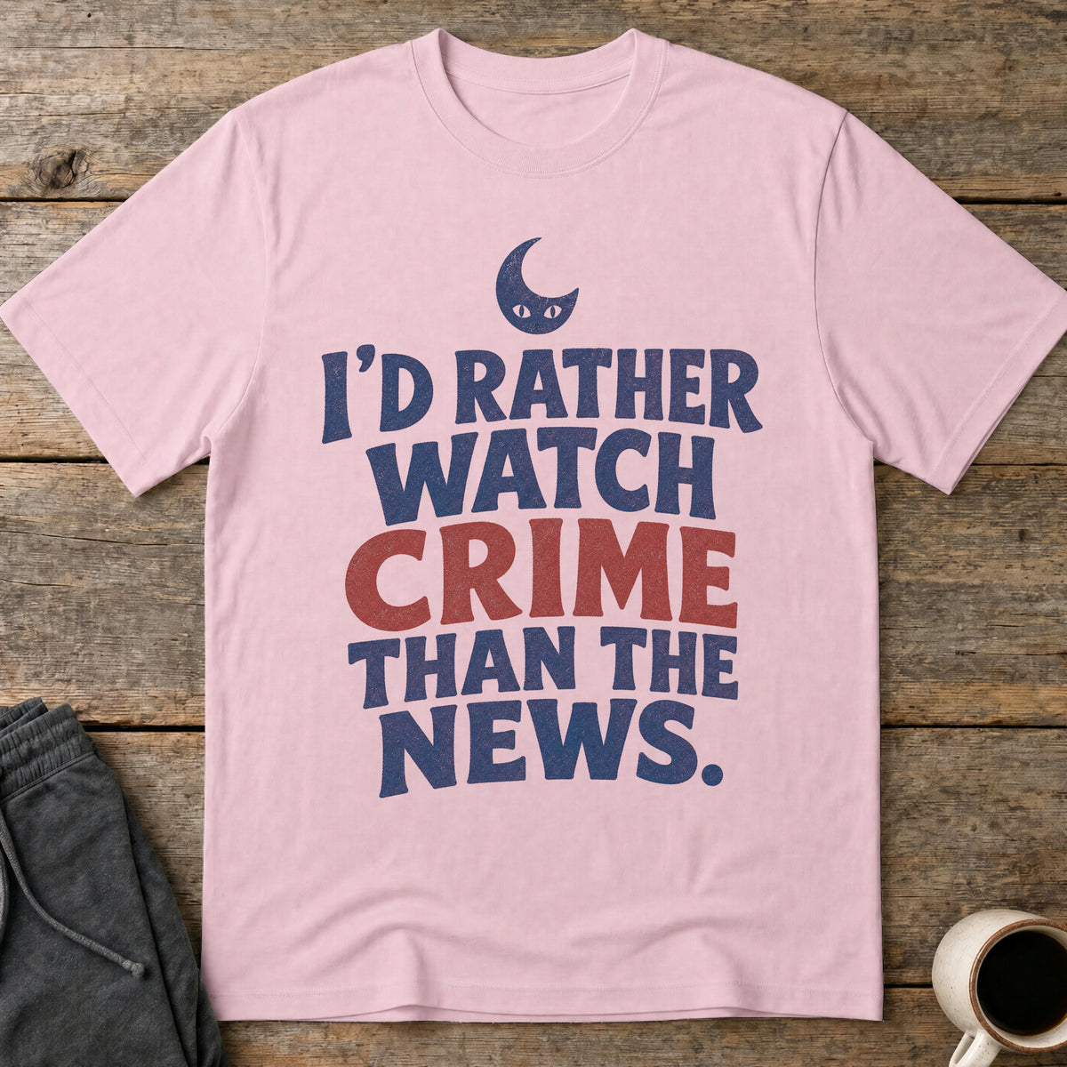 Crime Over News T-Shirt — Light Pink