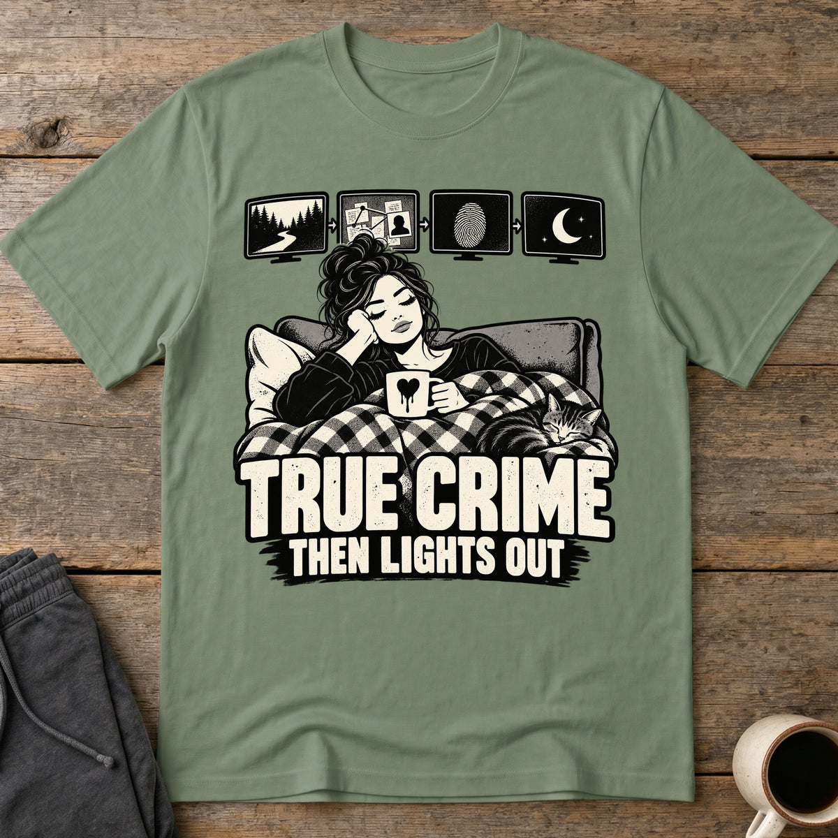 Bedtime True Crime T-Shirt — Military Green