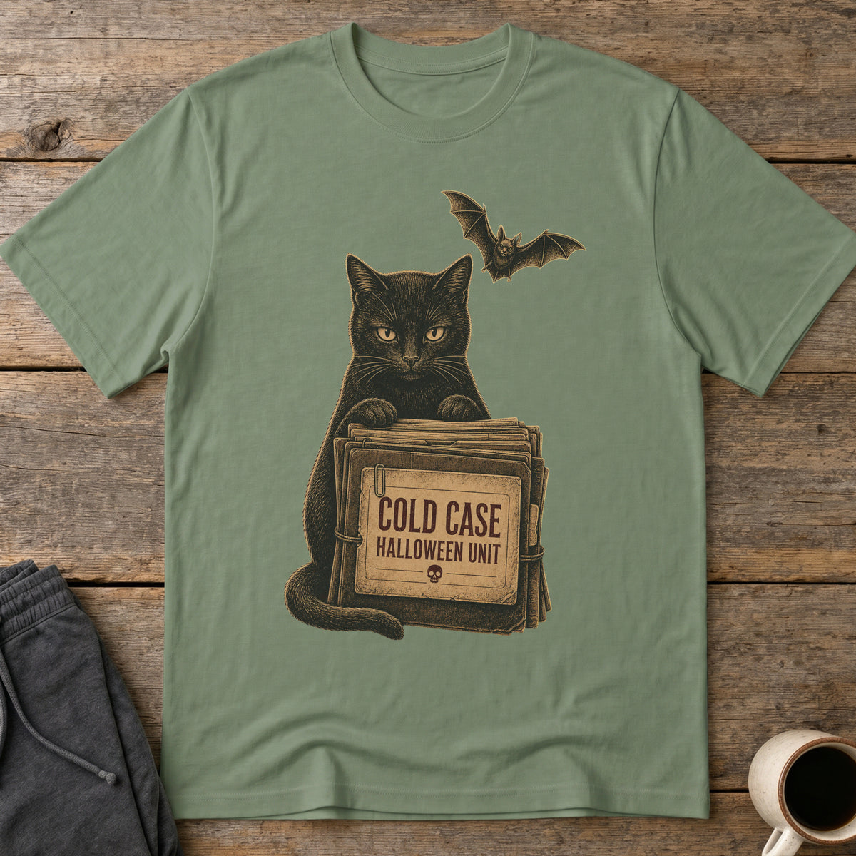 Cold Case Cat T-Shirt — Military Green