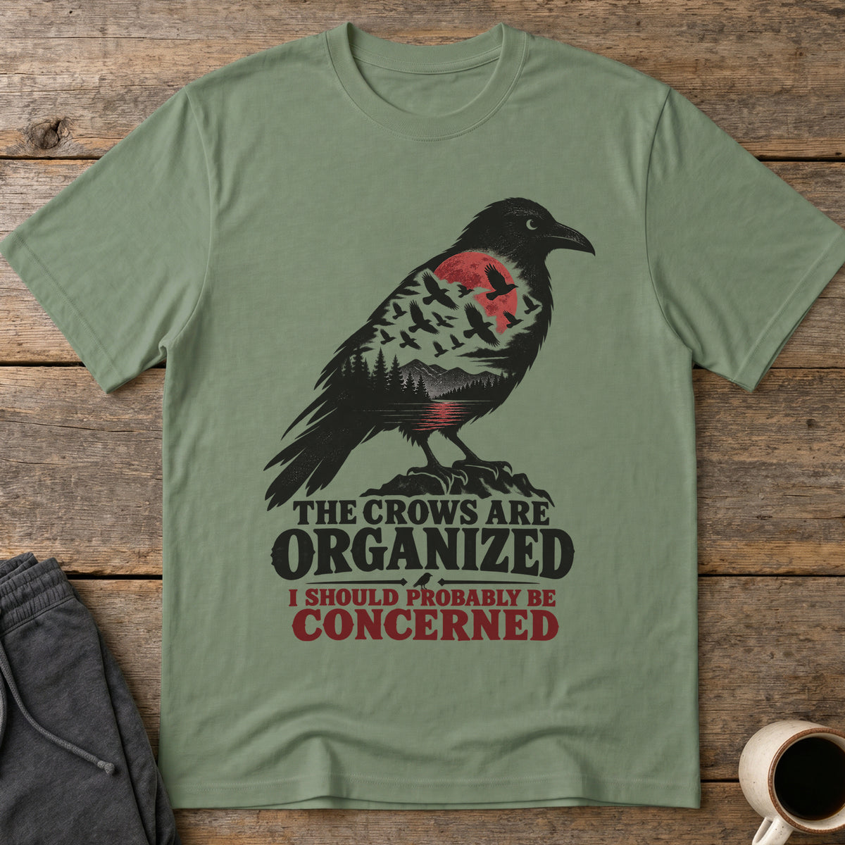 Organized Crows T-Shirt — Military Green