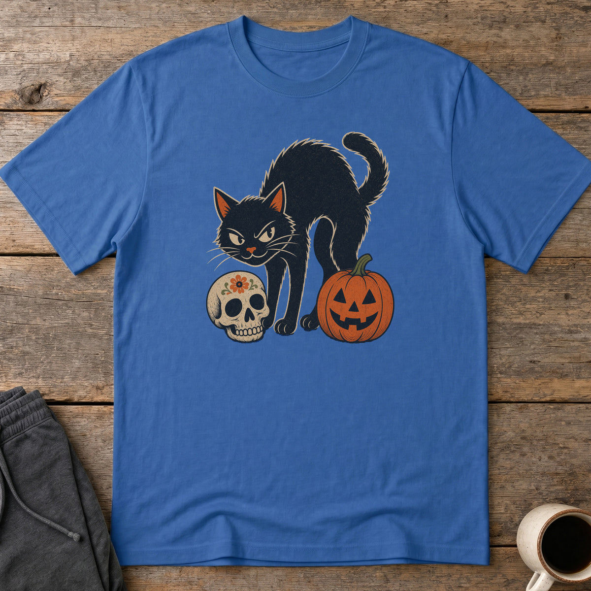 Vintage Spooky Cat T-Shirt — Royal