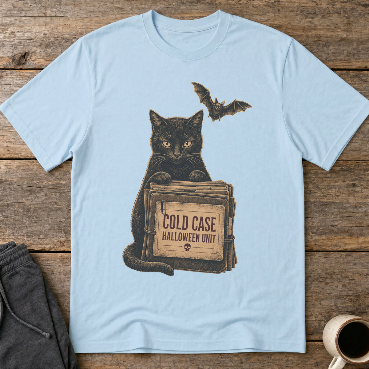 Cold Case Cat T-Shirt — Light Blue