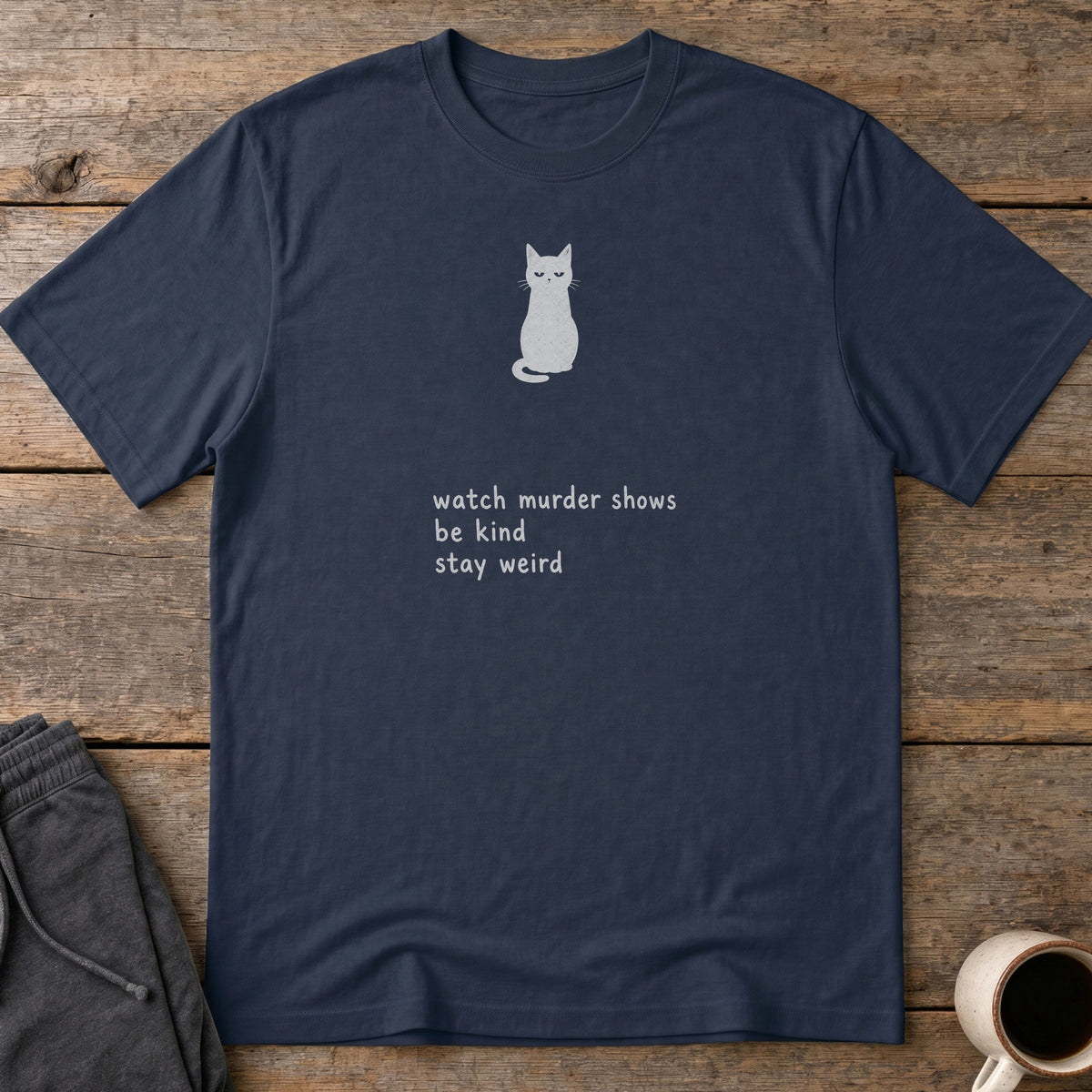 Kind Weird Cat T-Shirt — Navy