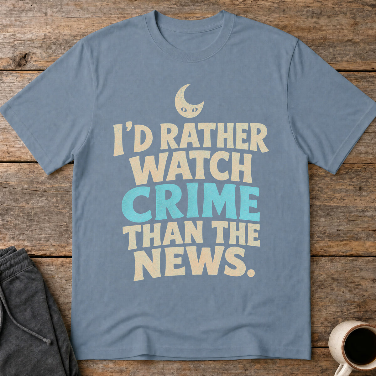 Crime Over News T-Shirt — Stone Blue