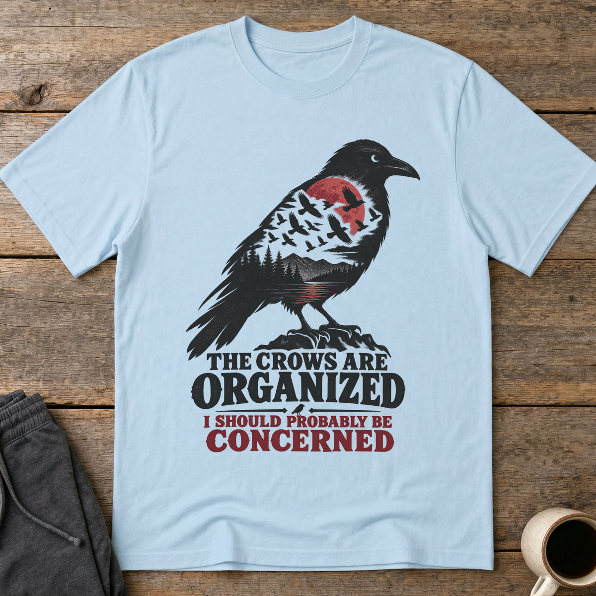Organized Crows T-Shirt — Light Blue