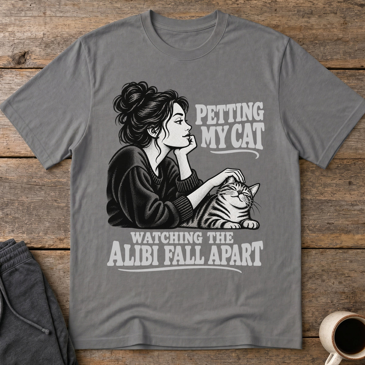 Cat and Alibi T-Shirt — Charcoal